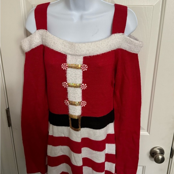 Christmas Sexy Santa Elf Ugly Sweater Dress Derek Heart LRG Holiday Red Funny - Picture 1 of 3